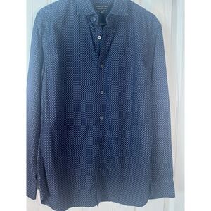 Banana Republic Men's Shirt Medium Blue White Polka Dot Slim Fit Stretch Tailore